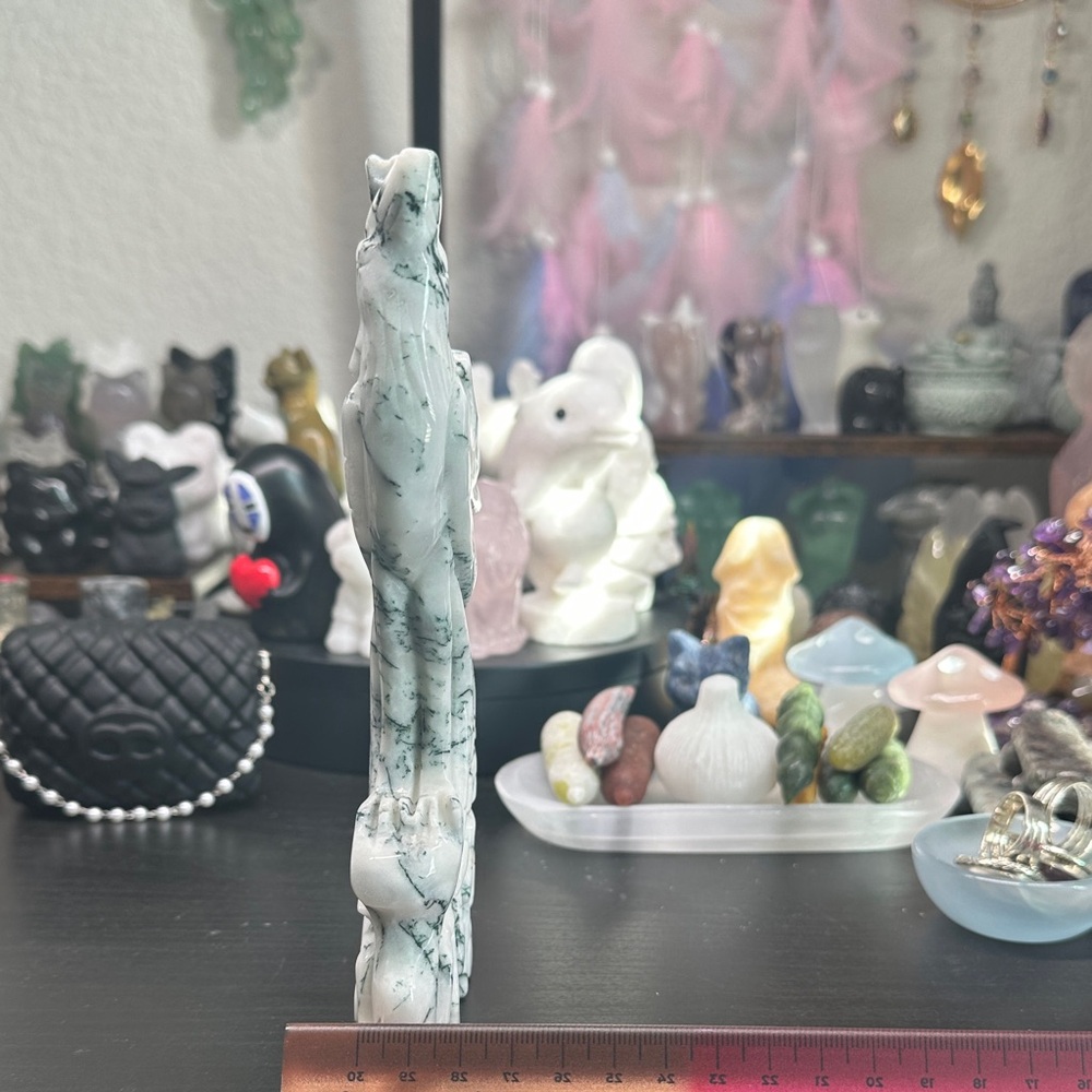 Moss Agate Phoenix Sculpture - Picture 2 of 6